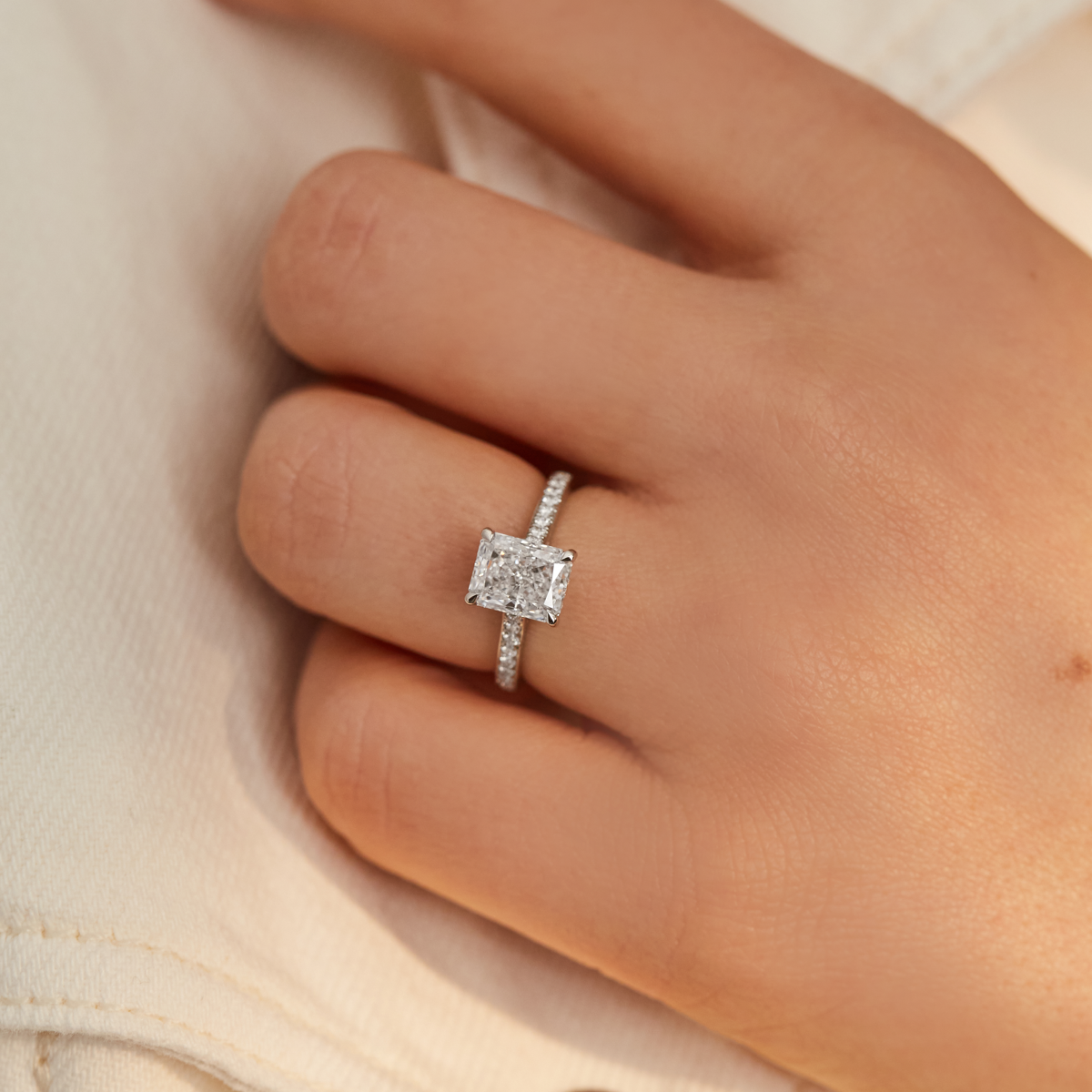 Hidden Halo Ring with Radiant Cut Diamond
