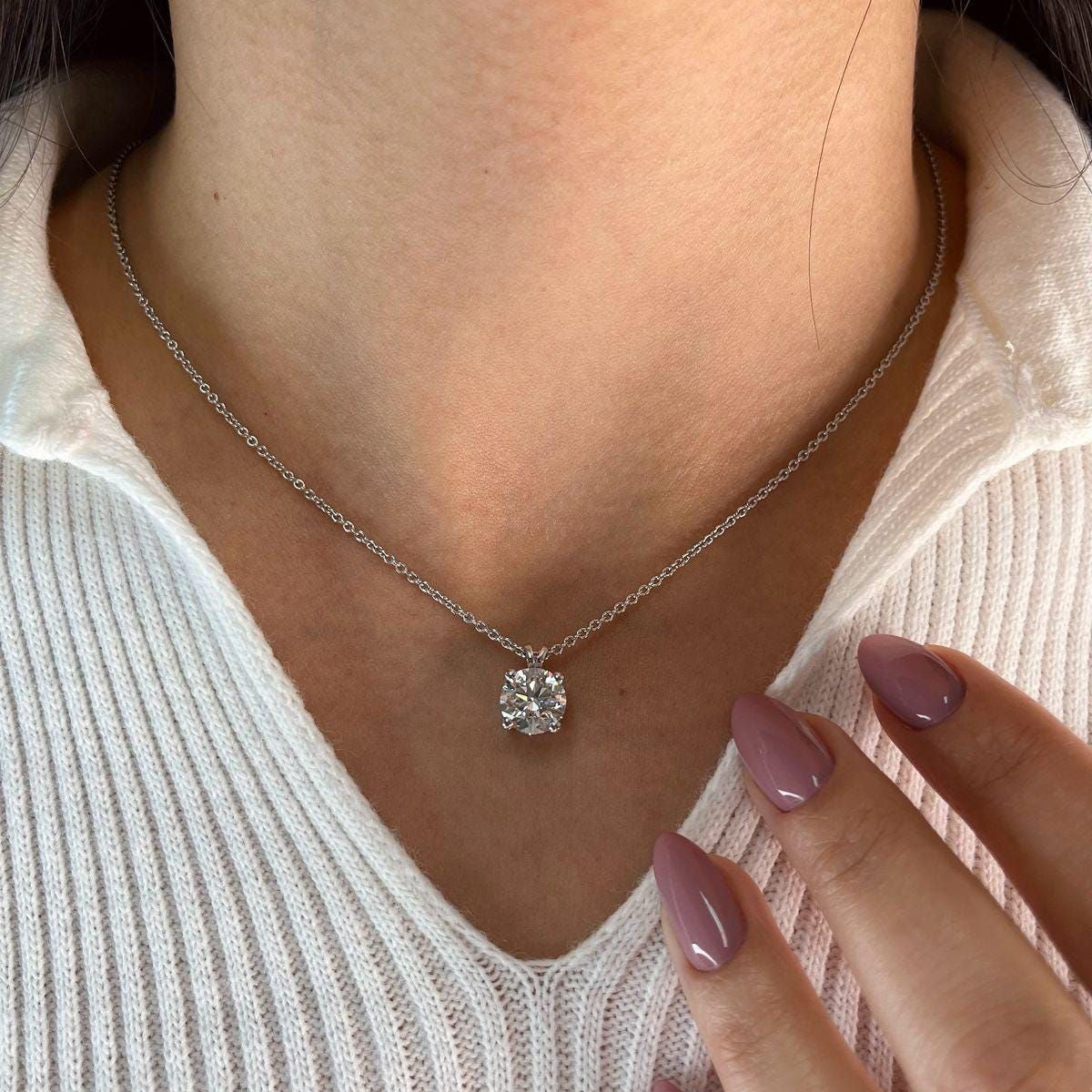 Solitaire Round Lab Grown Diamond Pendant Necklace