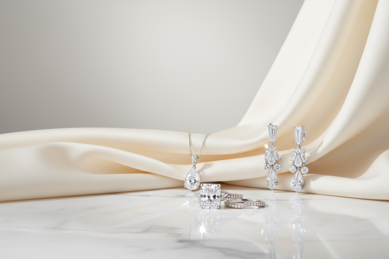 i want a display lab grown diamonds jewellerys image slide for my brand website make it luxury and classy and make sure it suits website and website background